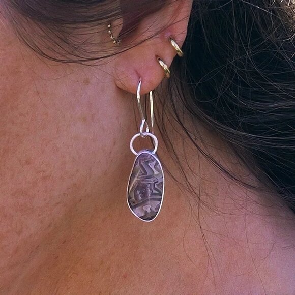 Earthbound Elegance: Crazy Lace Agate Earrings, Handmade by Me, Sterling Silver - Picture 5 of 5